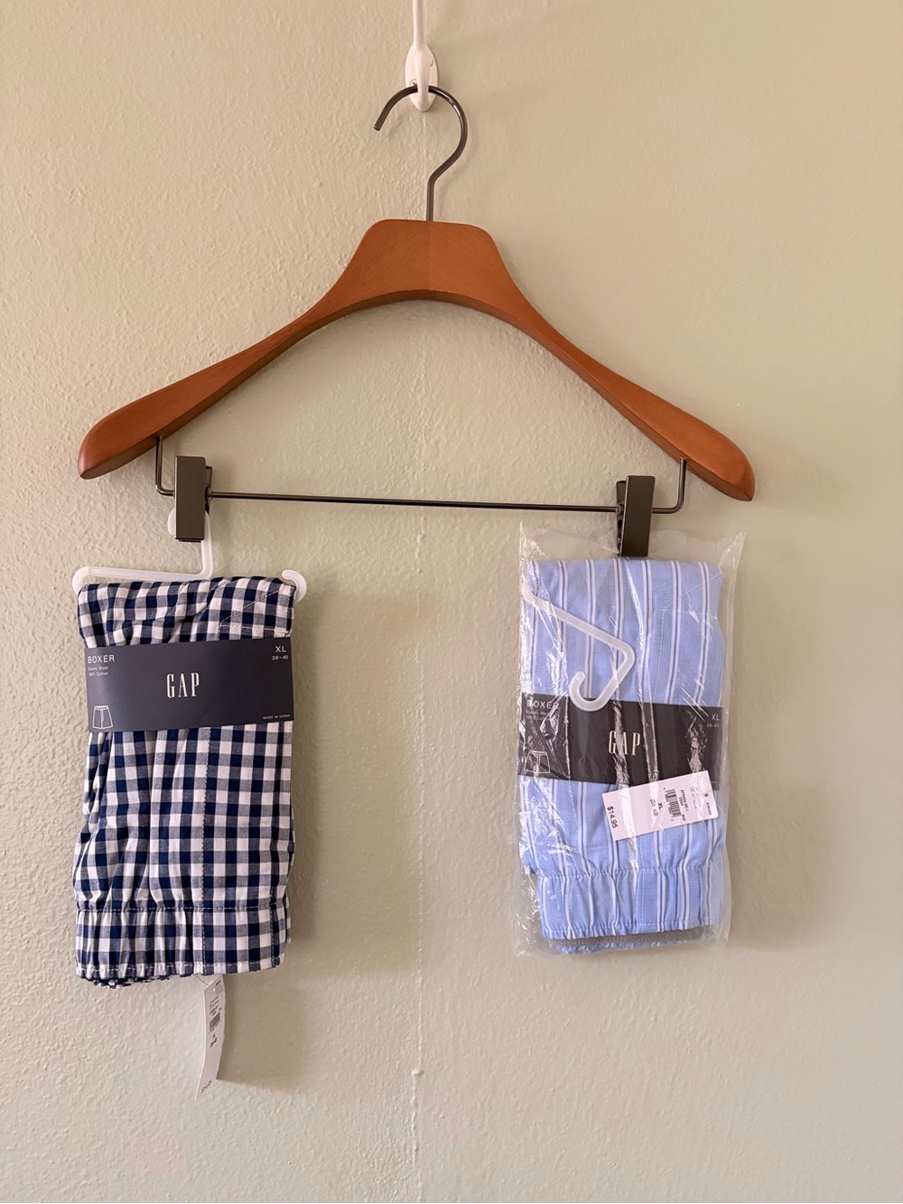 GAP Men’s 2-Pack Boxers — Navy Gingham & Light Blue Stripe